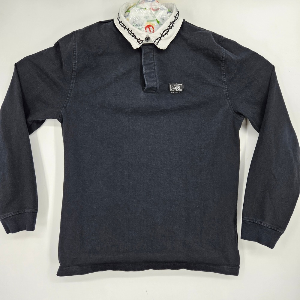 Lurking Class Polo Shirt Mens Medium Black Barbed Wired Collar Long Sleeve